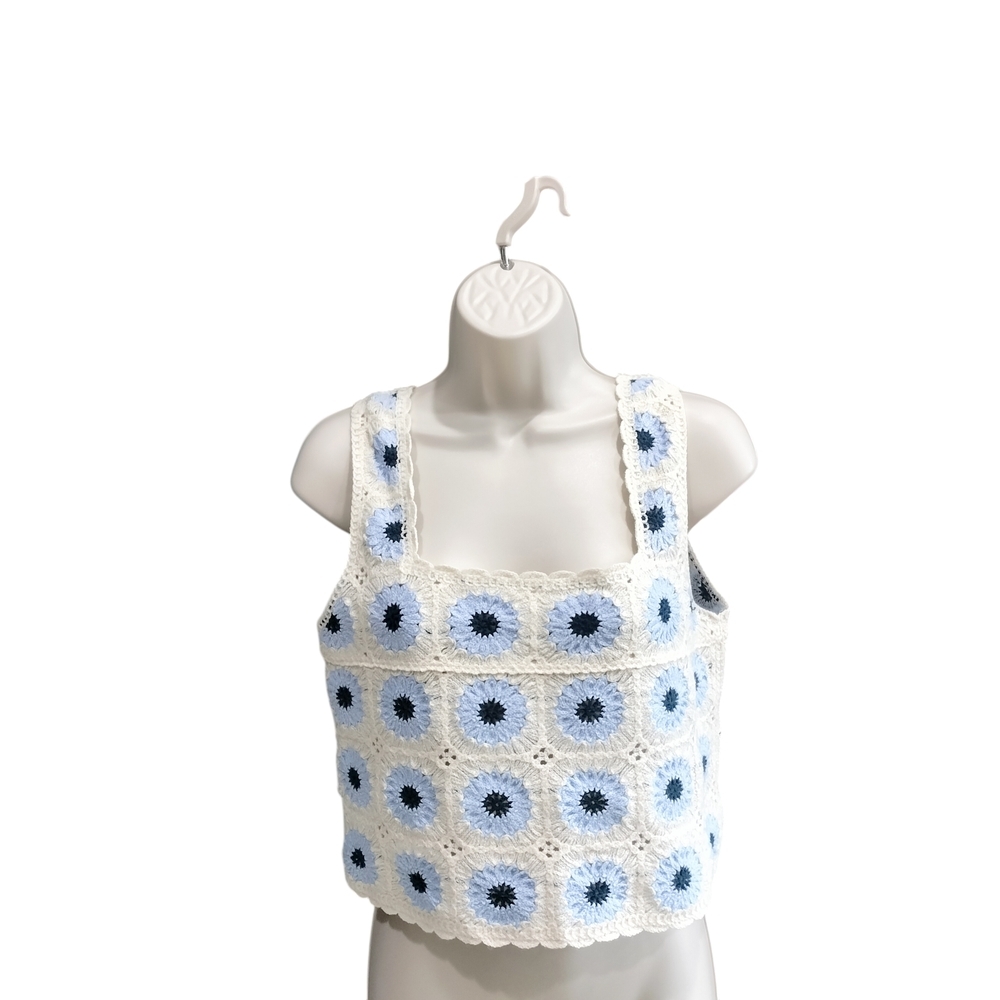 Rebellion Blue and Cream Crochet Floral Top